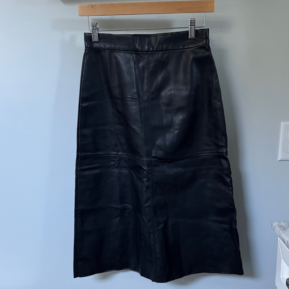 H&M Black Midi Leather Skirt